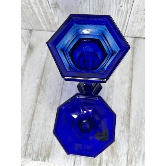 Vintage Cobalt Blue Glass Candle Holders Set of Two - Picture 6 of 6